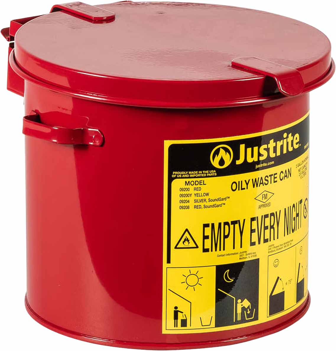 justrite 09200 2 gallon countertop oily waste can for small wipes and swabs red 1