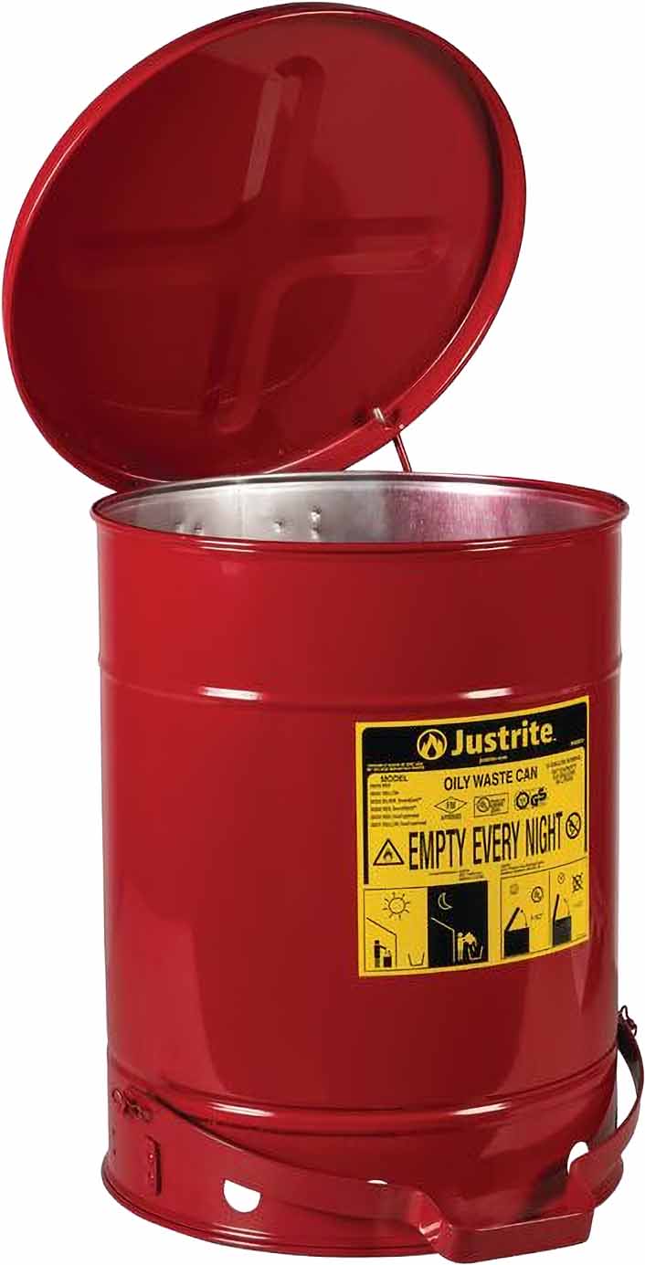 justrite 09300 10 gallon oily waste can hands free self closing cover red 4