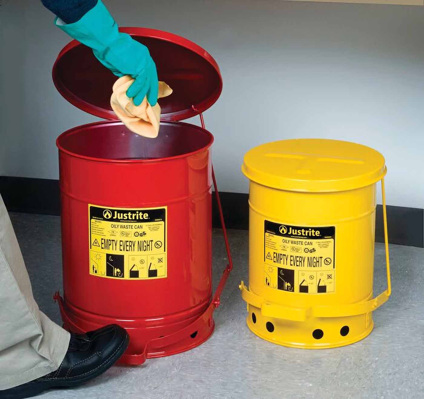 justrite 09300 10 gallon oily waste can hands free self closing cover red 5