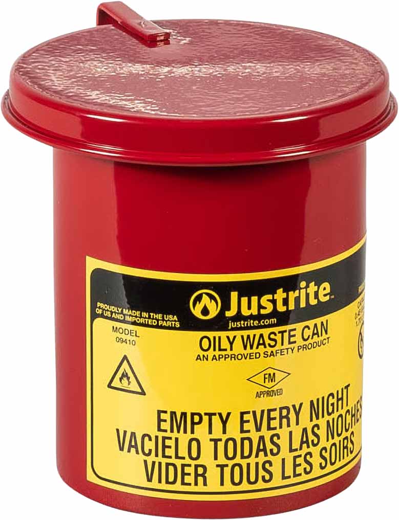 justrite 09410 0 45 gallon oily waste mini benchtop can for long cotton tip applicators soundgard cover red 1