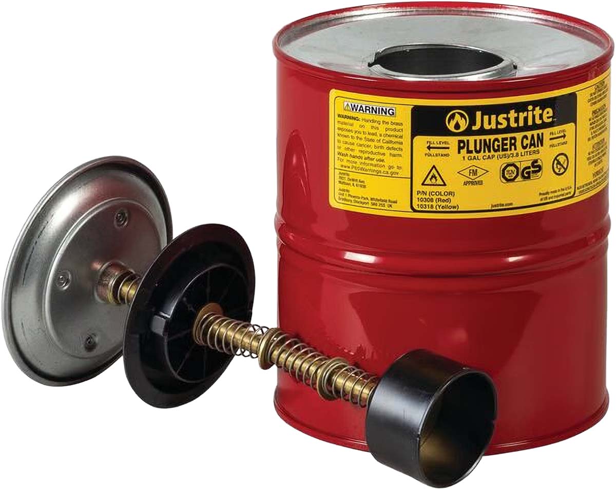 justrite-10308-1-gallon-perforated-steel-pan-screen-plunger-dispensing-can-serves-as-flame-arrester-red-2