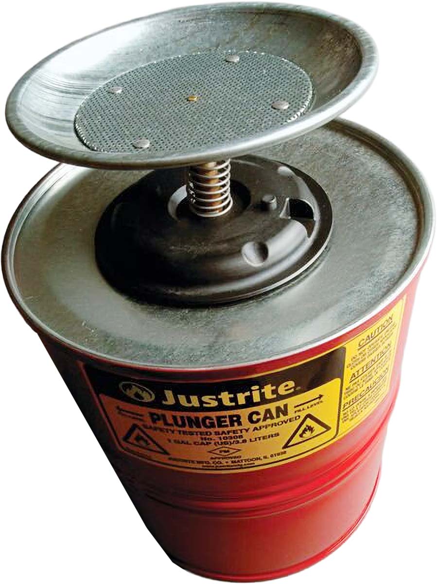 justrite-10308-1-gallon-perforated-steel-pan-screen-plunger-dispensing-can-serves-as-flame-arrester-red-3