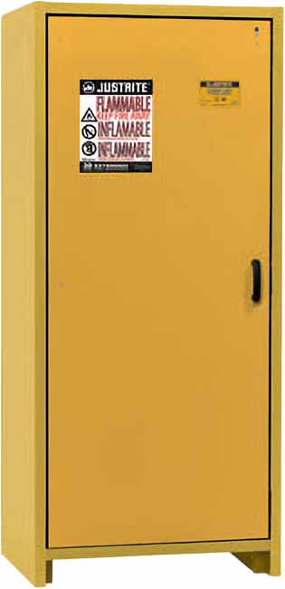 justrite 22601 30 gallon 3 shelves 1 hybrid close doors 30 minute en flammable safety cabinet yellow 1