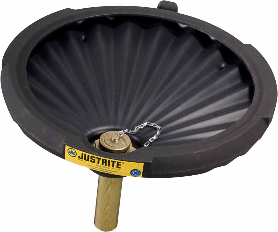 justrite 28681 drum funnel for flammables with drum fill vent and flame arrester ecopolyblend black 1