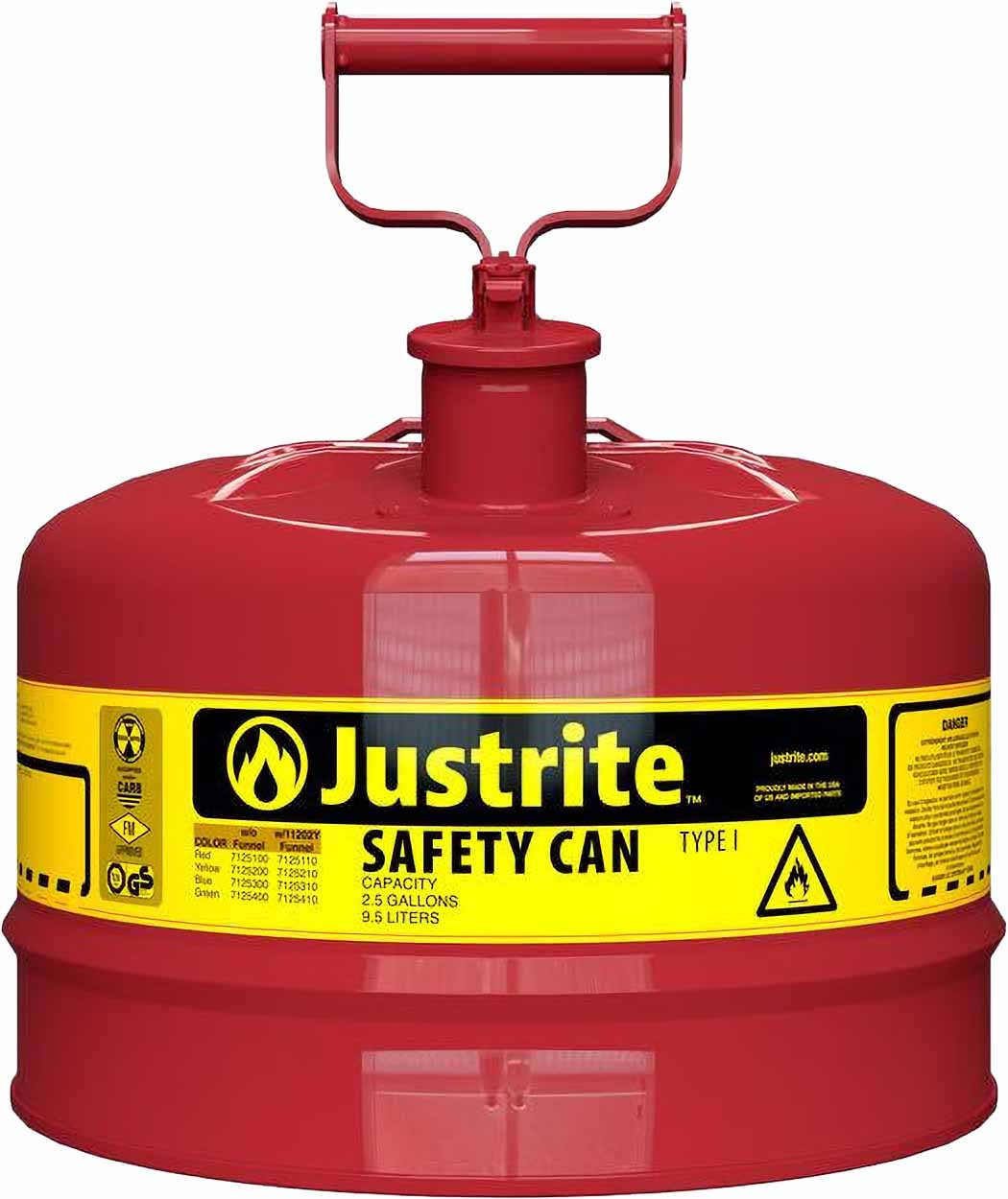 justrite-7125100-2-5-gallon-steel-safety-can-for-flammables-type-1-flame-arrester-red-1