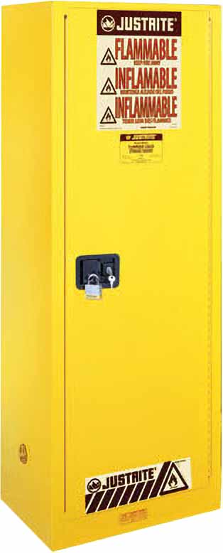 justrite 895420 54 gallon 3 shelves 1 door self close flammable cabinet sure grip ex deep slimline yellow 1