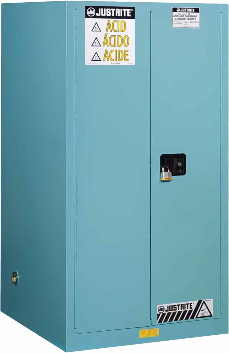 justrite 896022 60 gallon 2 shelves 2 doors self close corrosives acid steel safety cabinet sure grip ex blue 1