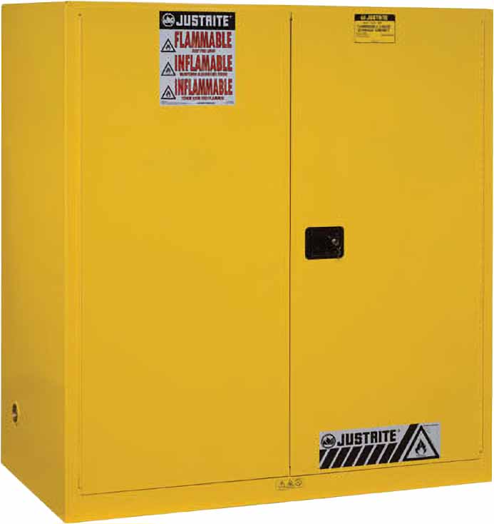 justrite 899120 110 gallon 2 drum vertical 1 shelf 2 doors self close safety cabinet with drum support sure grip ex yellow 1