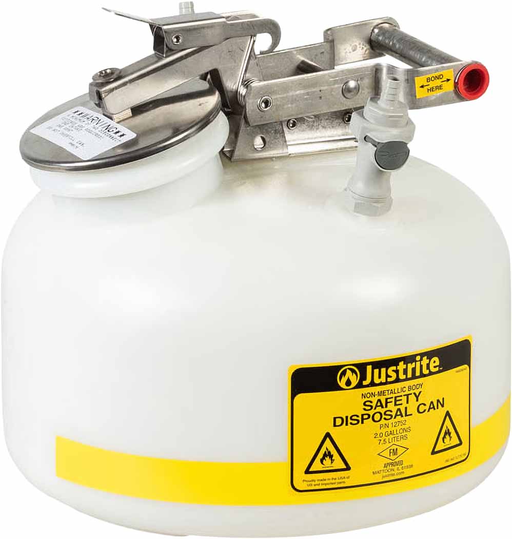 justrite pp12752 2 gallon polyethylene quick disconnect disposal safety can polypropylene fittings for 3 8 tubing white 1