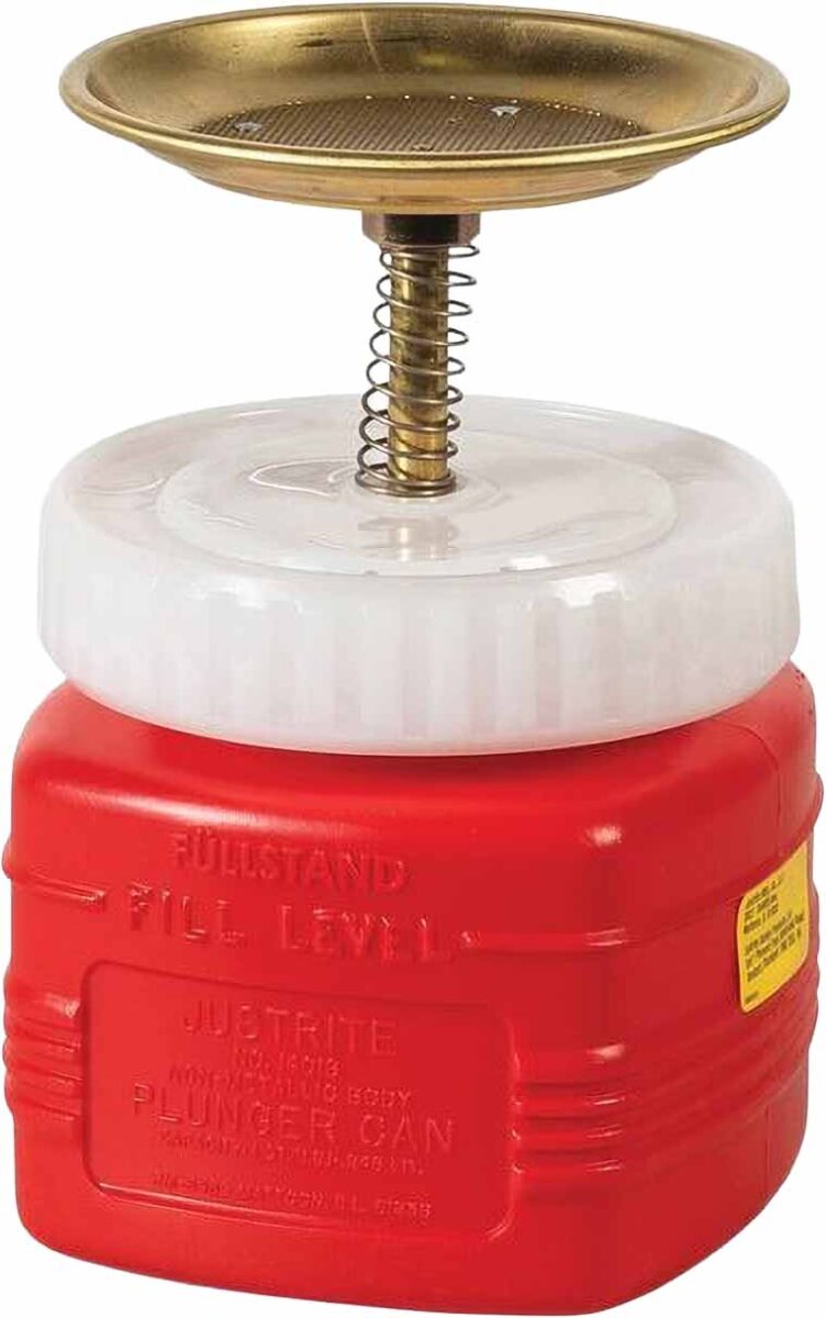 justrite 14018 0 25 galonluk plastik dokme kabi delikli tepsi ekrani alev tutucu islevi gorur kirmizi 1