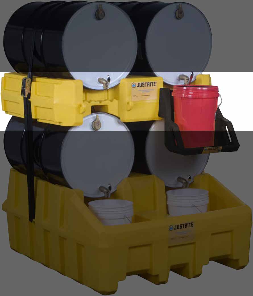 justrite 28668 varil yonetim sistemi icin istif modulu forklift kanallari polietilen sari 1