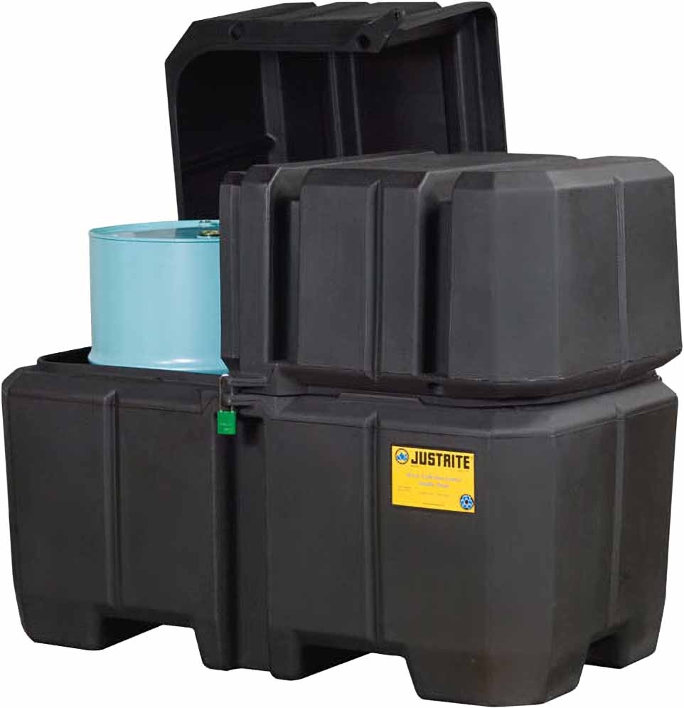 justrite 28683 ciftli varil toplama merkezi cift kapak forklift kanallari ecopolyblend siyah 1